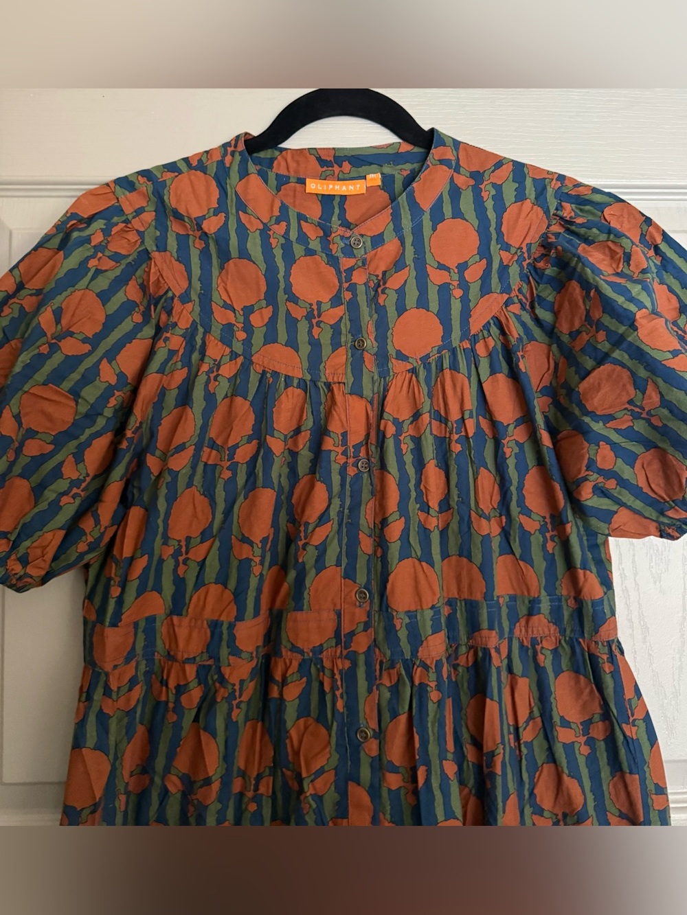Oliphant Cognac Istanbul Pintuck puff sleeve Dress - Picture 2 of 6